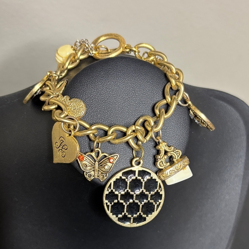Juicy Couture J Heart Charm Bracelet & Mixed Rare Charms Gold Tone